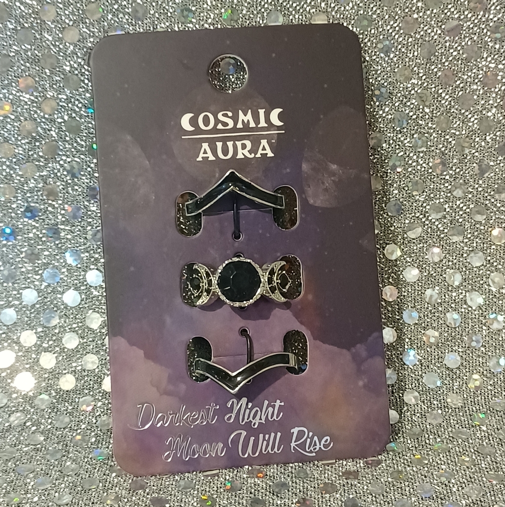 Cosmic Aura Moon Cycle Rings 3 Piece Set Nickle Free - NWT